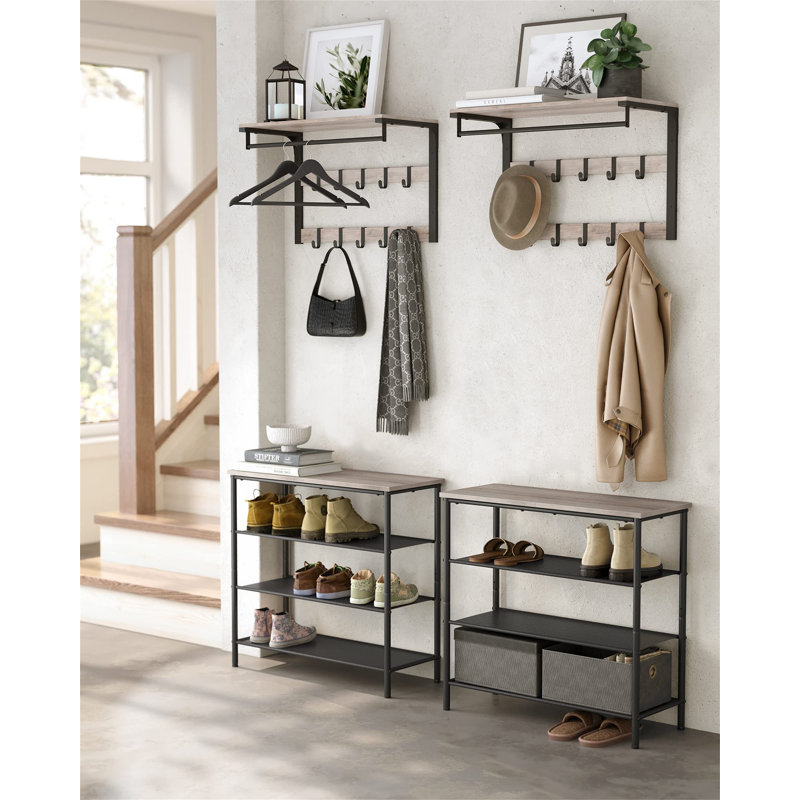 Brailee Wall Mounted Coat Rack, Greige/Black