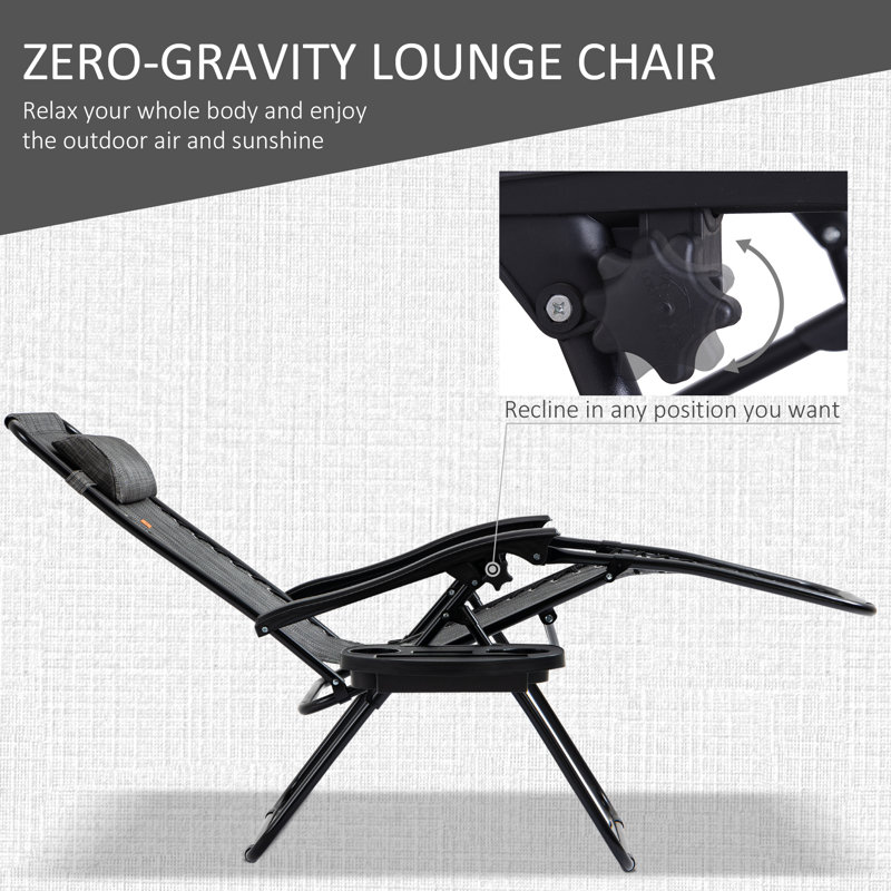 Outsunny Gray Steel Zero Gravity Reclining Chair Set with Table