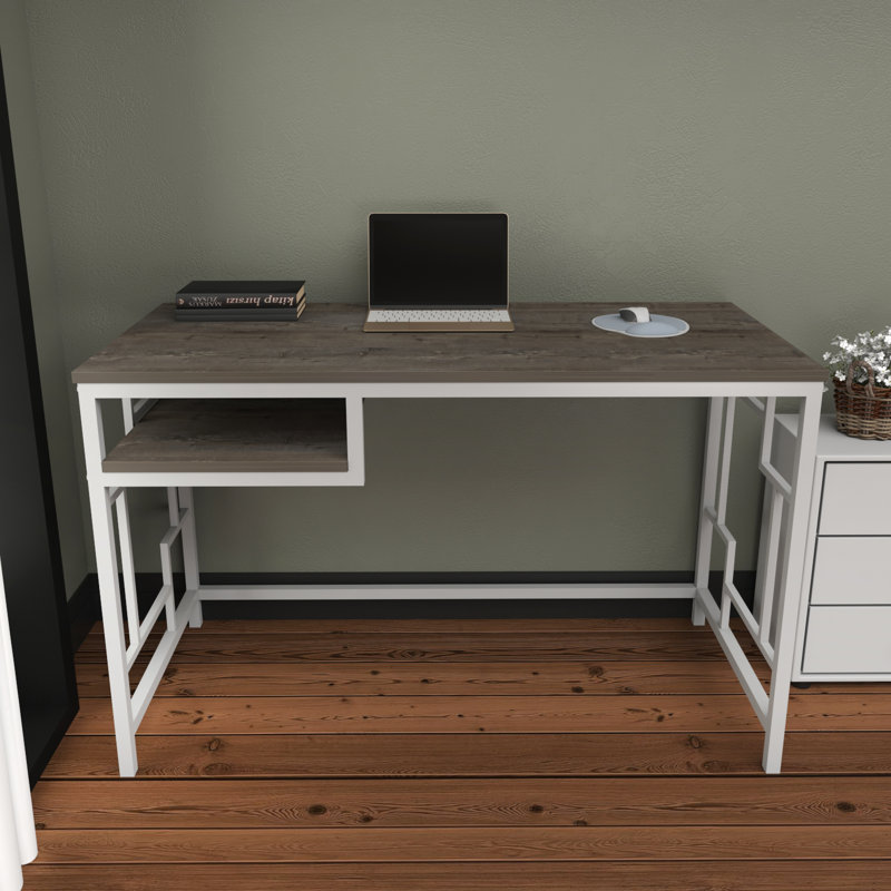 Marquala 120cm Wide Metal Frame Computer Desk, Dark Brown/White