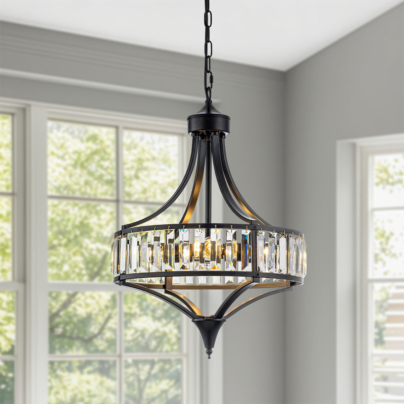 Plafonnier semi-encastré cylindrique en cristal 4 lumières, Noir mat