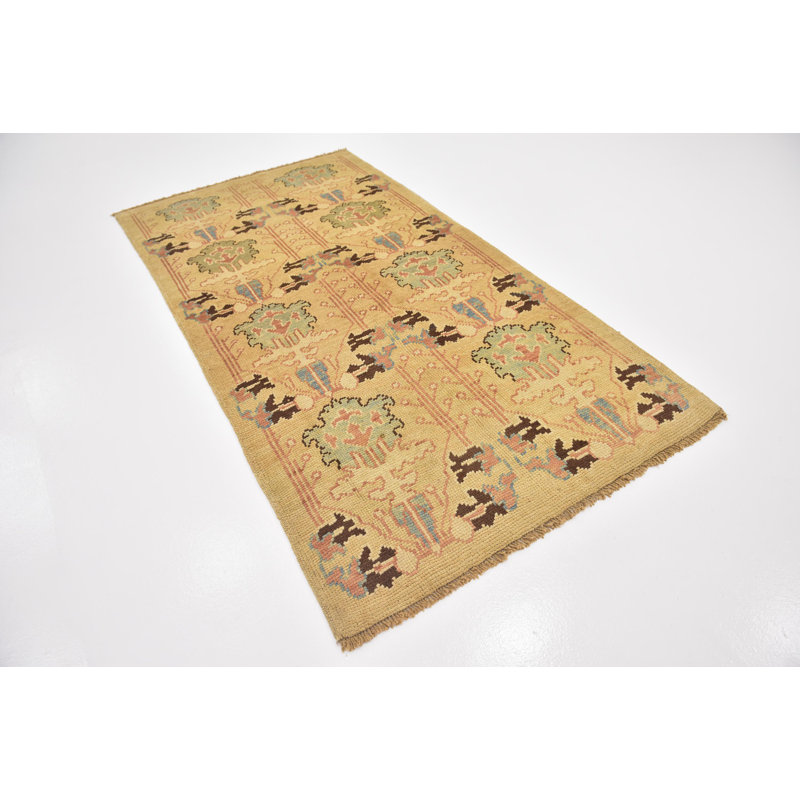 Tapis de zone en laine 4 pi 4 po x 8 po one-of-kind main noué la Mehdi