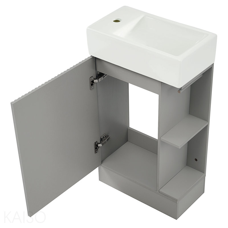 18.6" Bathroom Vanity With Sink, Bathroom Vanity Cabinet With Two-Tier Shelf, Left Or Right Orientation, Grey, Gray