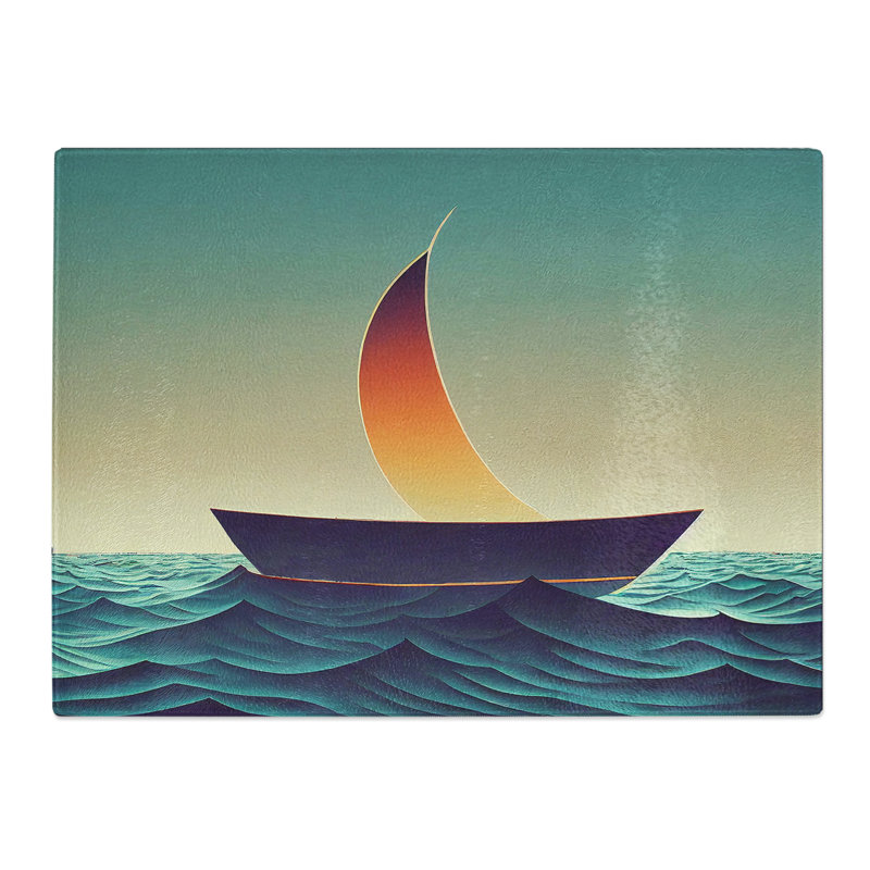 Glowing Sailing Boat  Glass Chopping Board