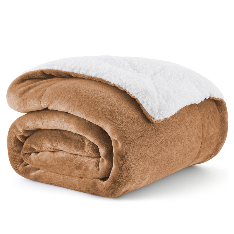 Sanborn Soft Reversible Sherpa Fleece Fur Thick Blanket Throw, 130cm x 150cm, Camel