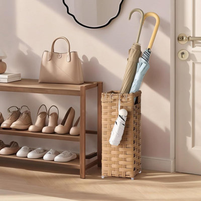 Porte-parapluies en rotin, porte-parapluies pour le vestibule, porte-parapluies tissé à la main sur pied, avec égouttoir amovible