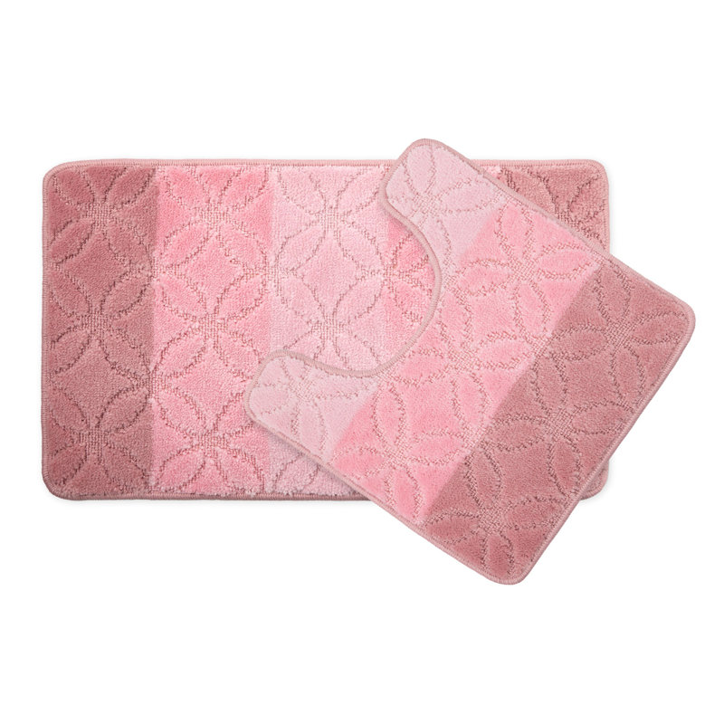 Loletha 2 Piece Set Rectangle Bath Mat, Pink