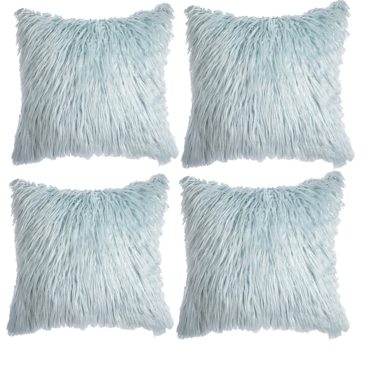 Housse de coussin carré en fausse fourrure seulement, 20 po x 20 po, Bleu clair, Non