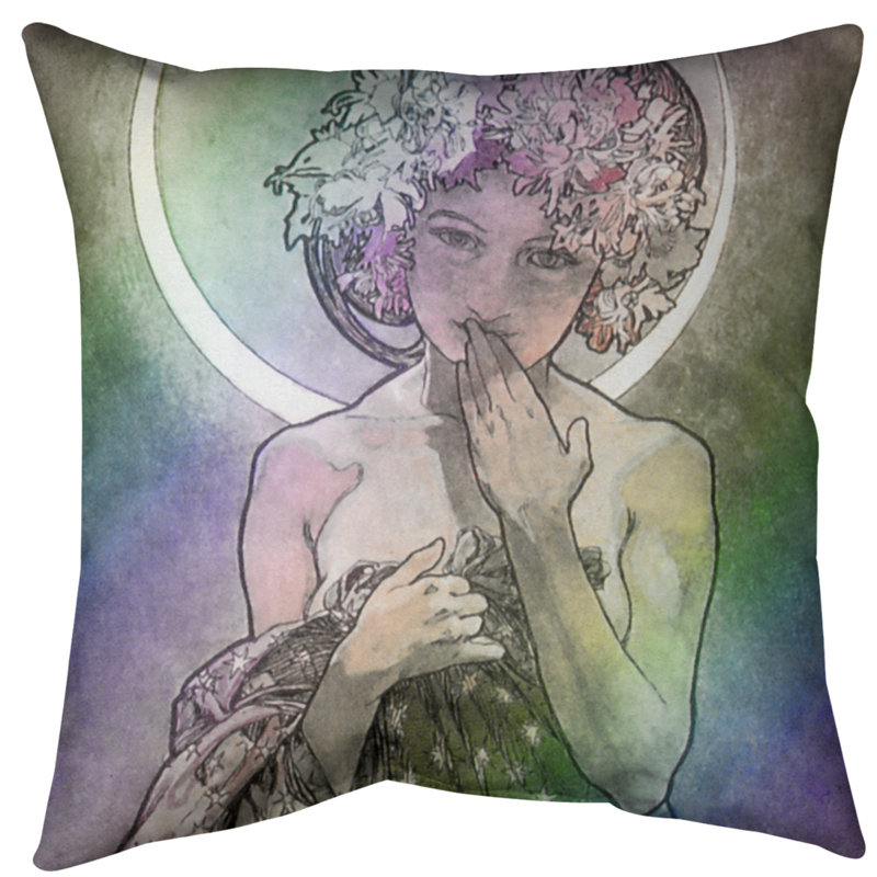 Coussin de sol Alphonse Mucha, 30 po x 30 po, Arc-en-ciel