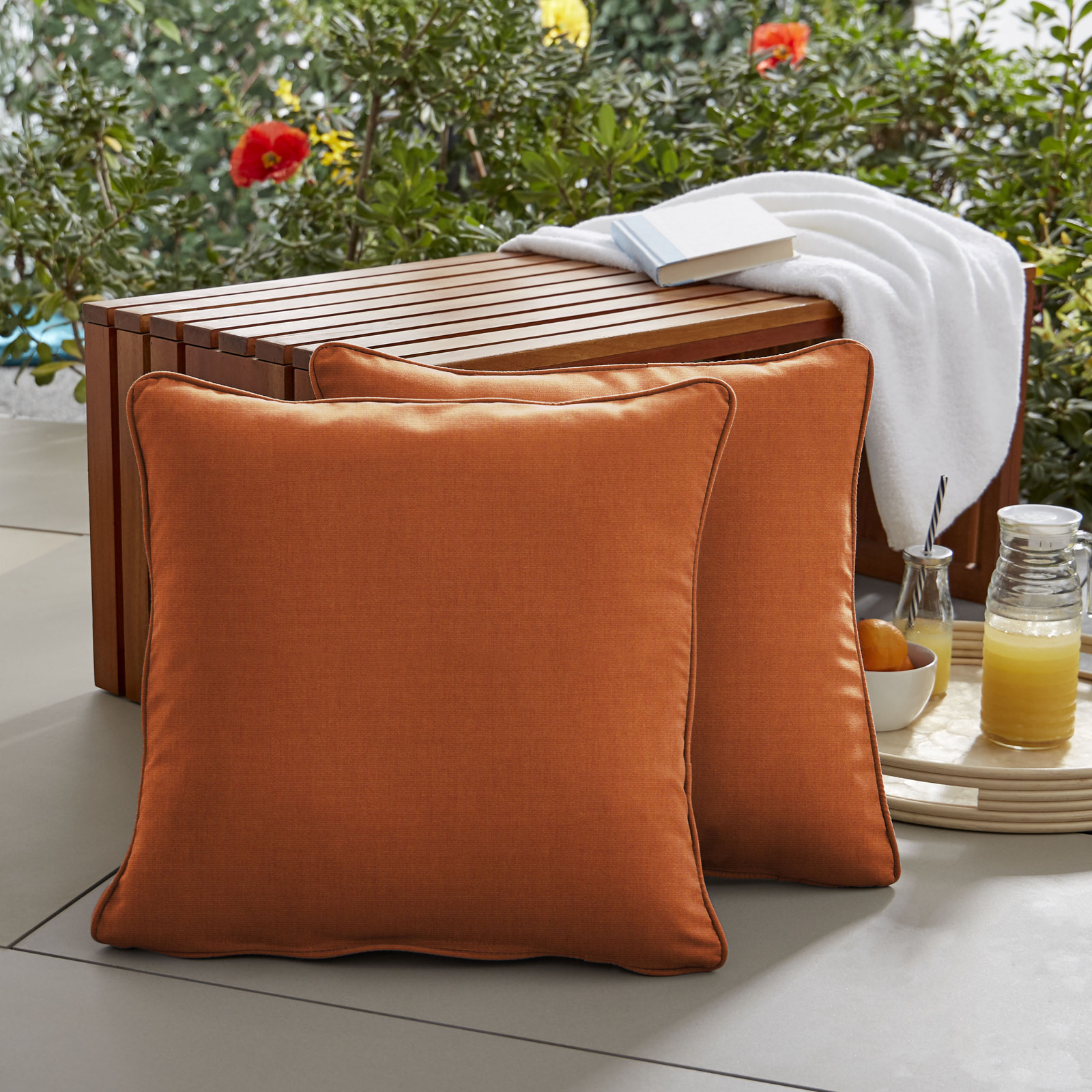 Hansah Throw Pillow, 18" H x 18" W x 6" D, Sunbrella Canvas Rust