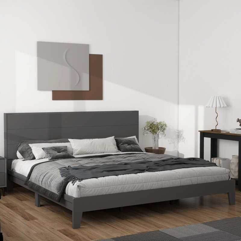 Lit plateforme avec tête de lit Allyannah Levison, Très grand, Gris graphite