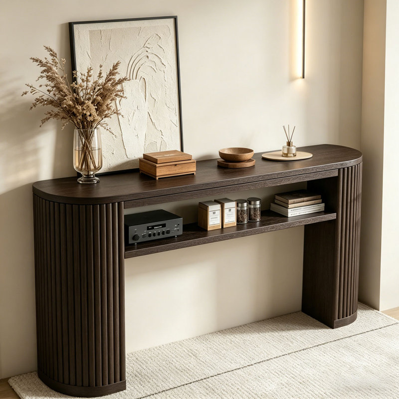 Console Table with Fluted Legs - Farmhouse Entryway Sofa Table, Espresso