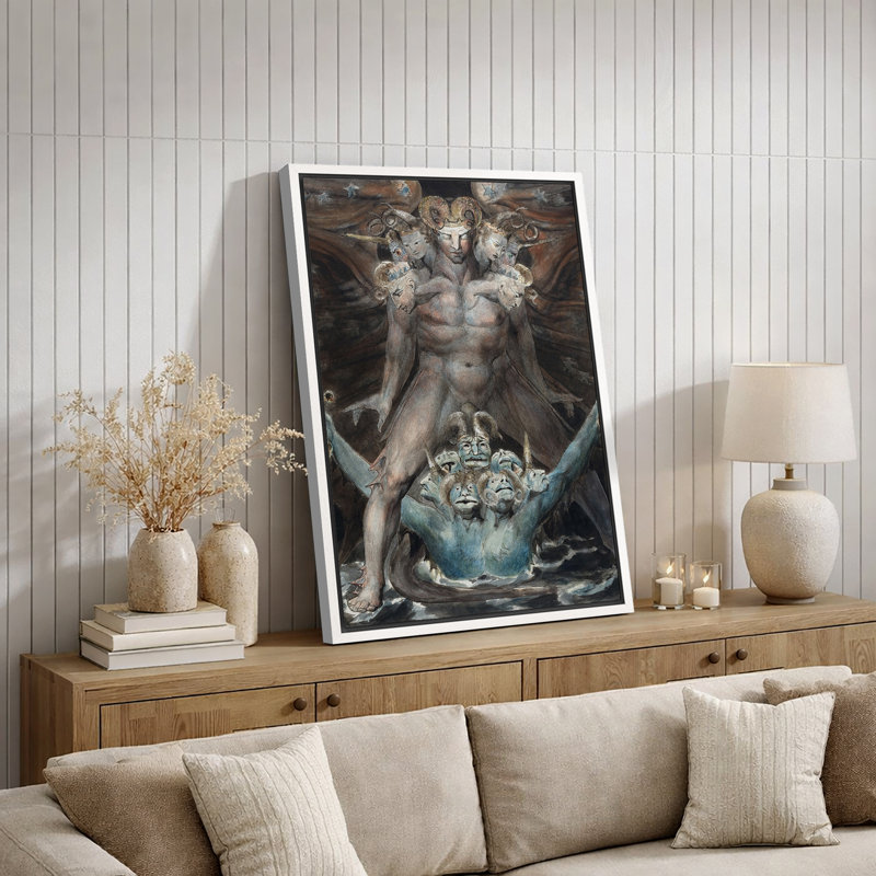 «Dark Mythology Horned Demon King», occultes, créatures fantastiques, impression sur toile encadrée, Cadre flottant blanc