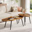 2-Piece Solid Wood Nesting Coffee Table, Irregular Shape Tabletop With Sturdy Metal Legs, Space-Saving Living Room Table Set