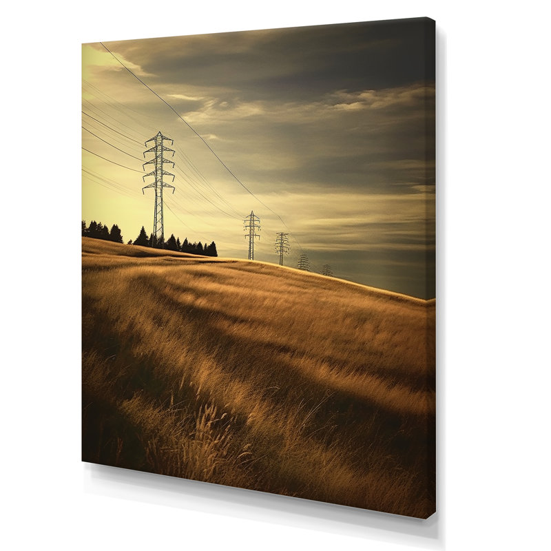 Lignes électriques, minimalisme, coucher de soleil, Toile tendue, H 44 po x l 34 po x P 1,5 po