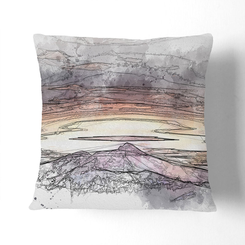 Light over the Mountain Sketch Cushion with Filling, 55cm H x 55cm W x 20cm D, White