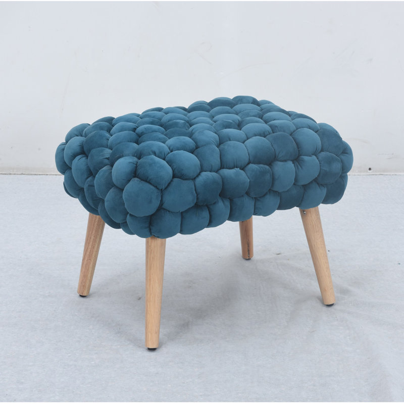 Aciel 56cm Wide Velvet Tufted Rectangle Geometric Shapes Footstool Ottoman, Teal