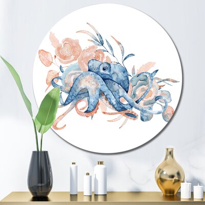 Blue Octopus With Pink Flowers - Nautical & Coastal Metal Circle Wall Art -  East Urban Home, 122808879C54404C89007BEA65F65828