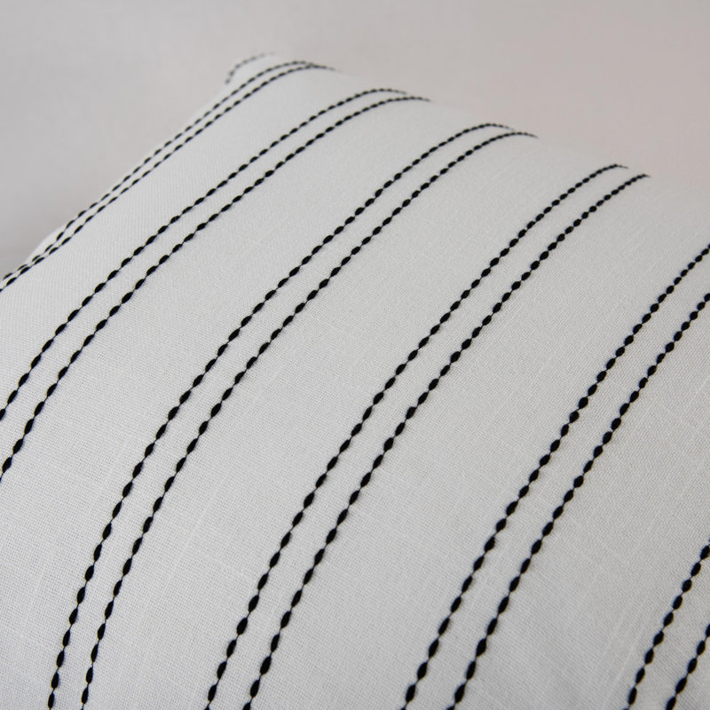 100% Cotton Filled Throw Pillow, Polyester, Black/White Striped