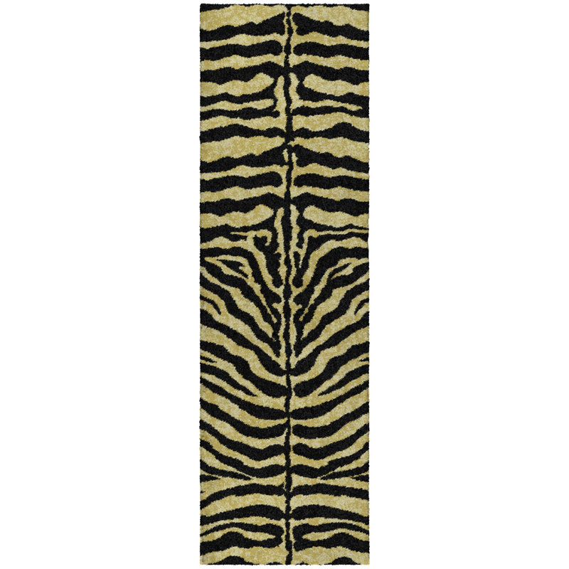 Premium Machine Washable Dream Shag Zebra Rug, 2'3" x 7'6" Runner, Gilded