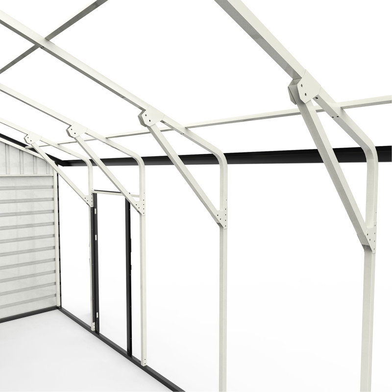 White 23' x 22' Double Garage Metal Shed with Side Entry Door