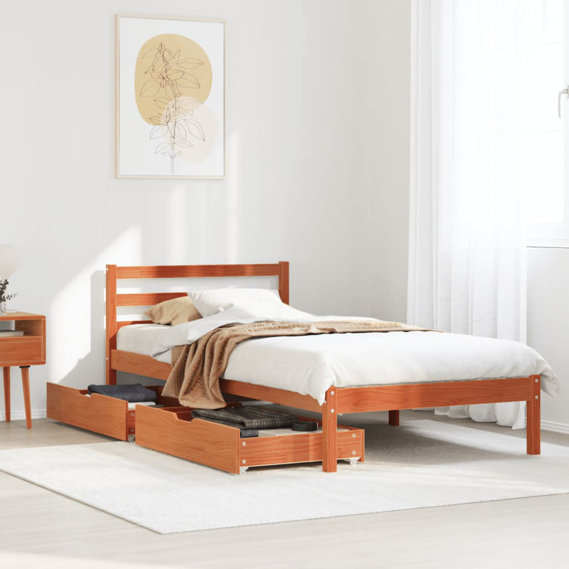 Solid Wood Storage Bed, Wax Brown, Single (3')