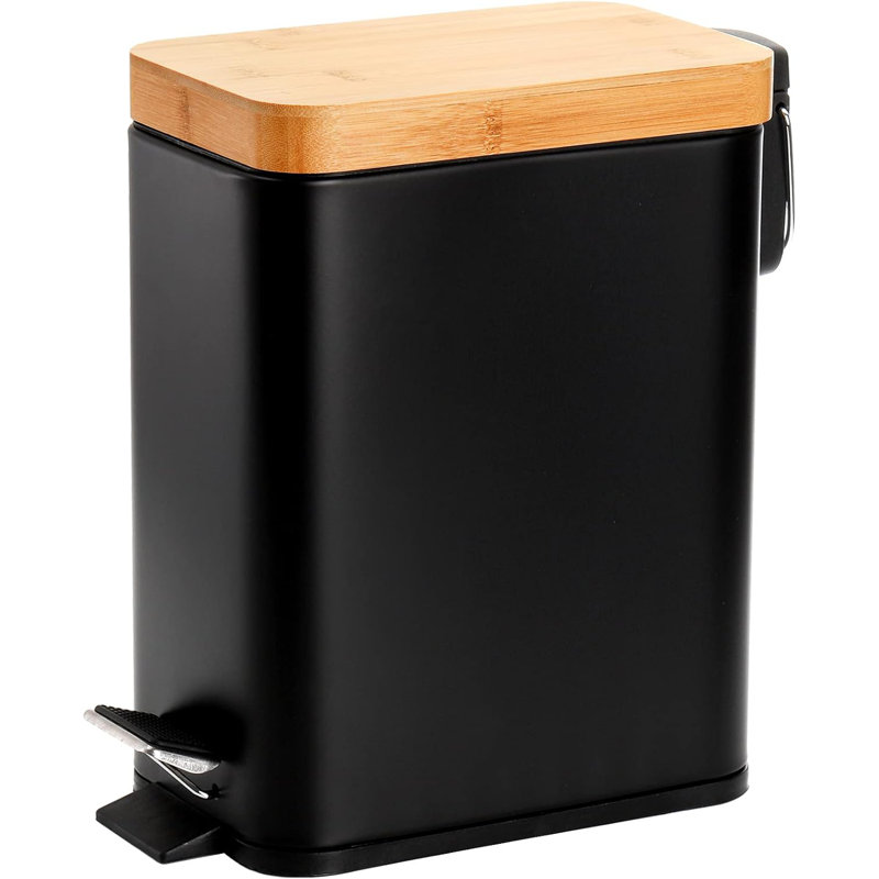 Black 1.3 Gallon Plastic Pedal Trash Can with Soft Close Lid