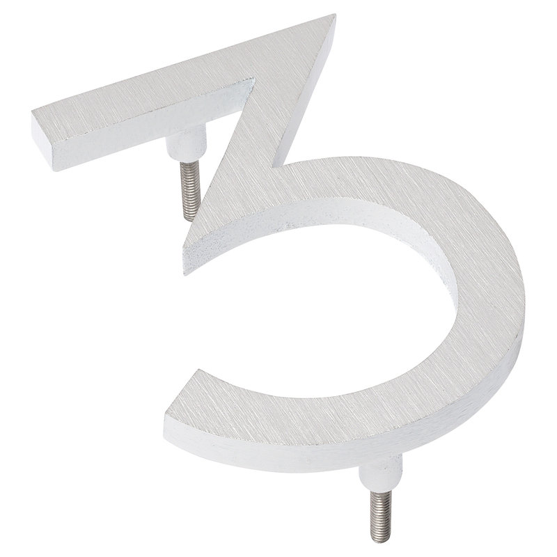 Numéro de maison à fixation flottante 24 po, Nickel satiné / Blanc, 3