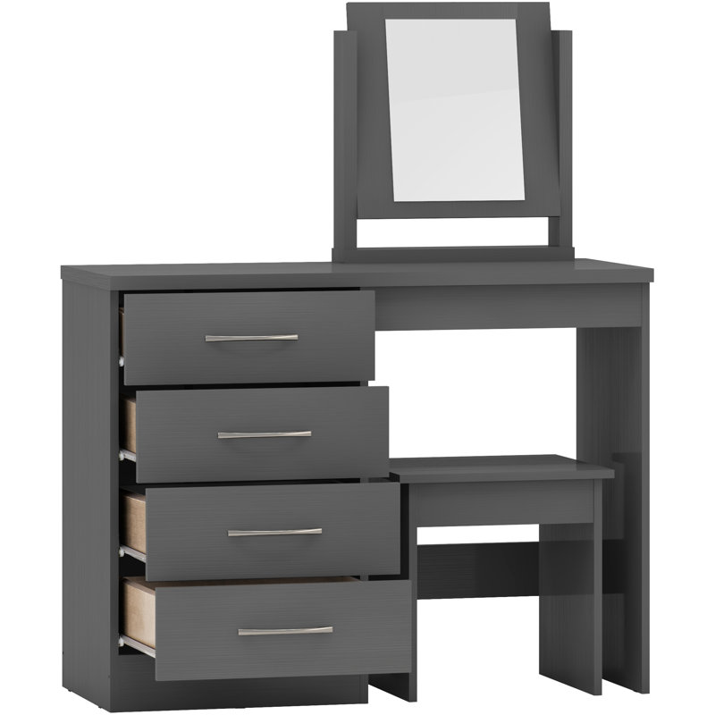 Cascio Dressing Table Set with Mirror, 3D Effect Grey