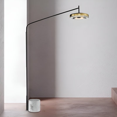 Lampadaire LED Floor Lamp With Marble Base & Glass Shade | Tall Steel Frame For Living Room