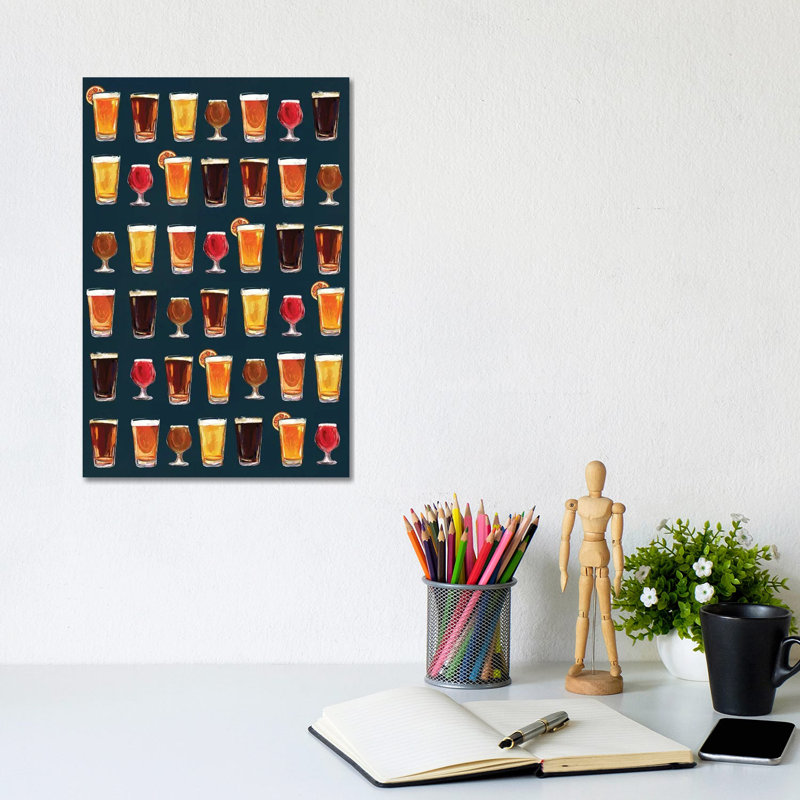 Craft Beer Pattern Dark - Wrapped Canvas Painting, 30.48cm H x 20.32cm W x 1.91cm D
