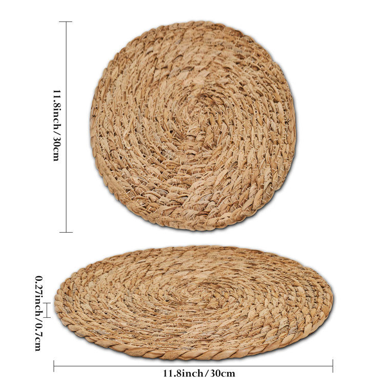 COOREL Woven Placemats Set Of 10,11.8 Round Rattan Placemats,Natural Hand-Woven  Water Hyacinth Placemats