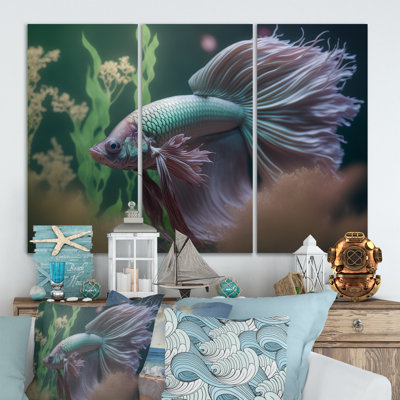 Magnificent Bettafish In Shades Of Blue And Purple " Magnificent Bettafish In Shades Of Blue And Purple V " 3 - Pieces