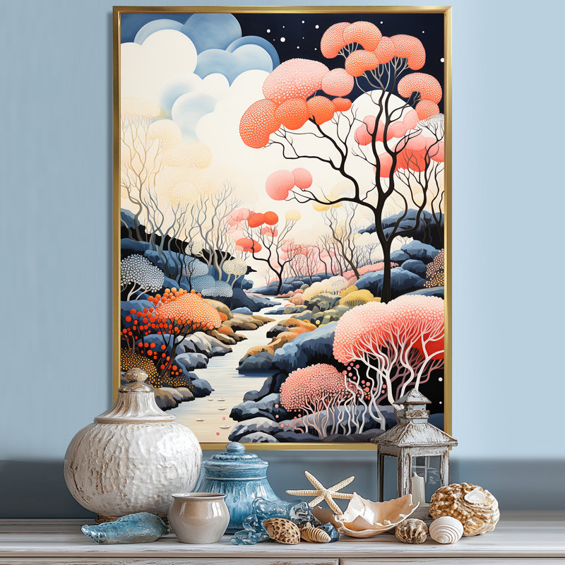 Corail, paysage naturel, Cadre flottant doré, 40" H x 30" W