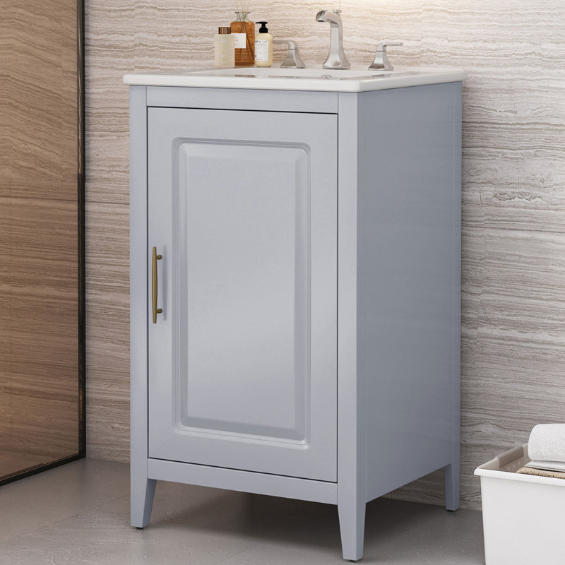 Meuble-lavabo simple 20,3 po avec plateau en céramique, Gris