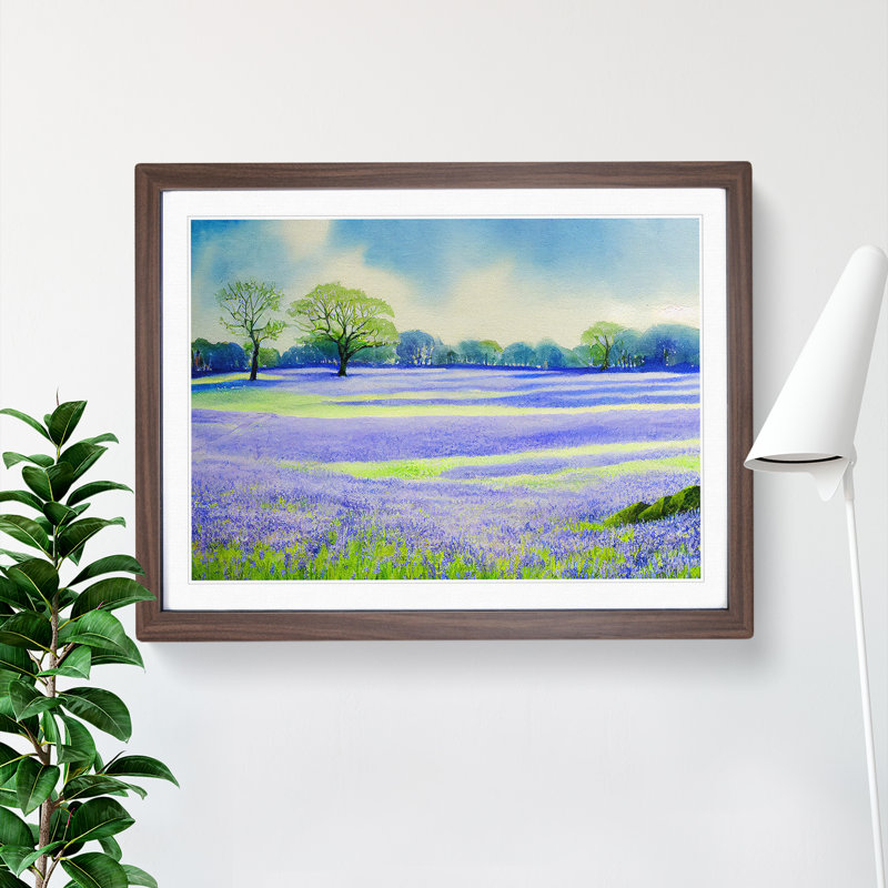 Bluebell Field In Watercolour Vol.6 - Single Picture Frame Painting, 46cm H x 64cm W x 2cm D, Walnut Framed