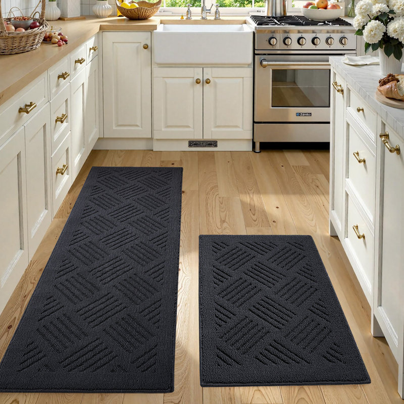 Tapis de cuisine 2 pièces antidérapant et antidérapant, Tapis de couloir 20 po x 31 po + Tapis de couloir , Gris foncé