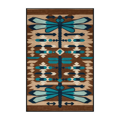 Washable Dragonfly Southwestern Area Rug
