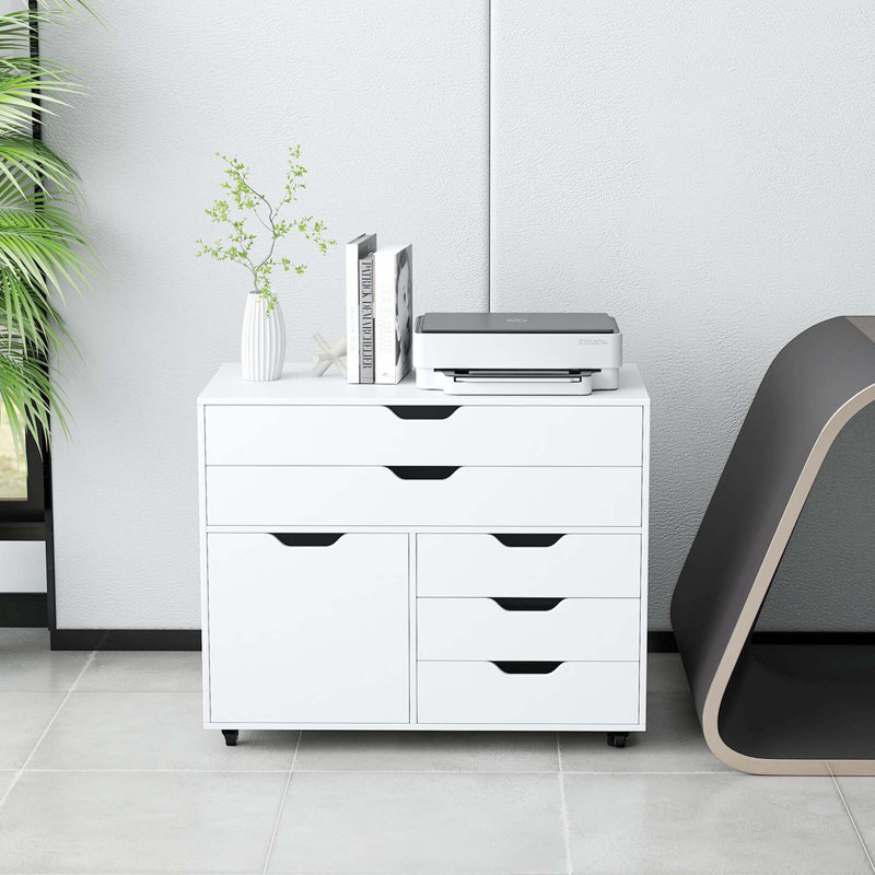 5-drawer File Cabinet Mobile Chest Of Drawers With Side Cabinet 5 Casters