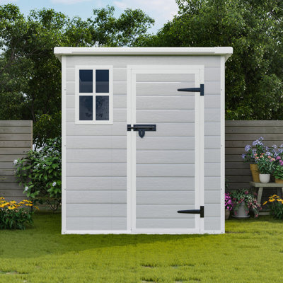6X6 FT Storage Shed, Waterproof Resin Outdoor Storage Shed With Floor & Window &  Lockable Doors And  Vents, Tool Shed For Bike, Garden, Backyard,Lawn, All Weather Use, Light Grey