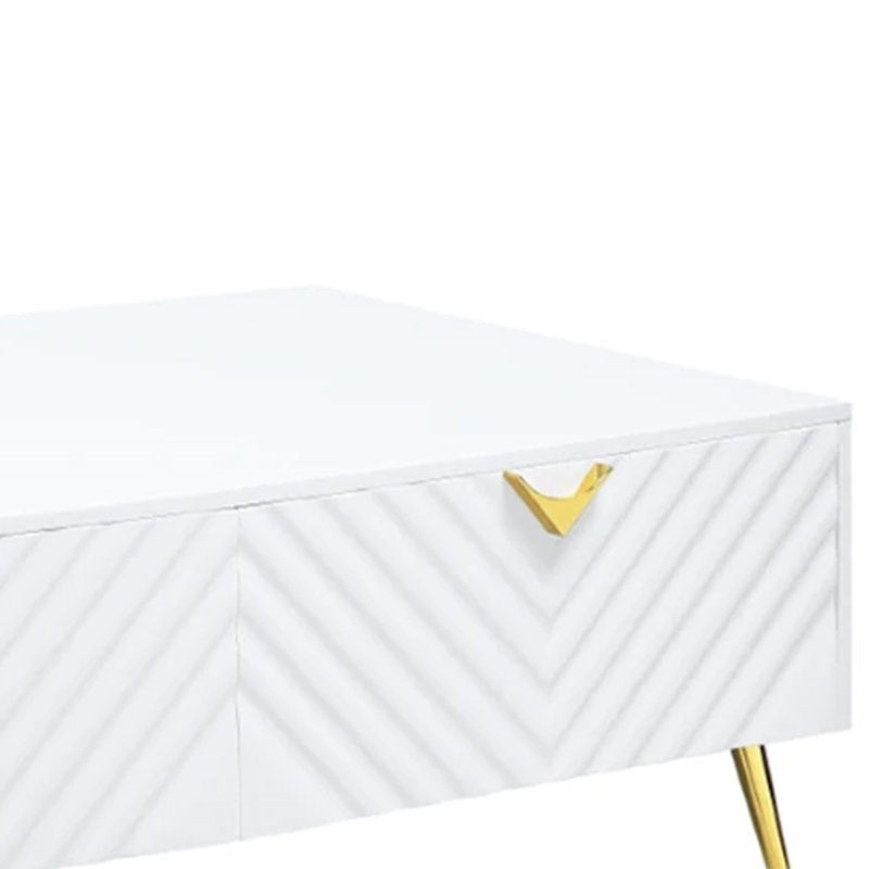 Table basse moderne Tyra, 53 po, 2 tiroirs, poignées en métal, Blanc