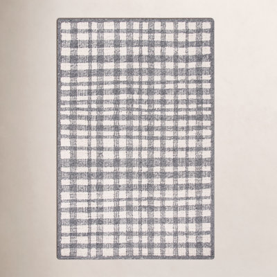 Ivory Black Hand-Tufted Plaid Rug