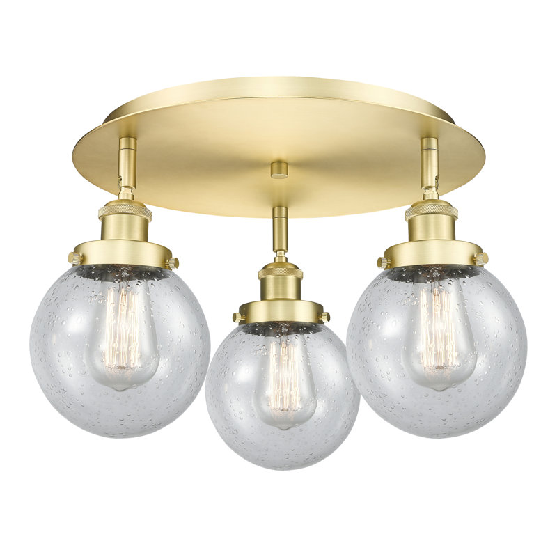 Alphonsa Glass Flush Mount, Seedy, Satin Gold