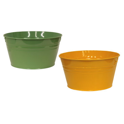 Enameled Galvanized Steel Planter, Set Of Two