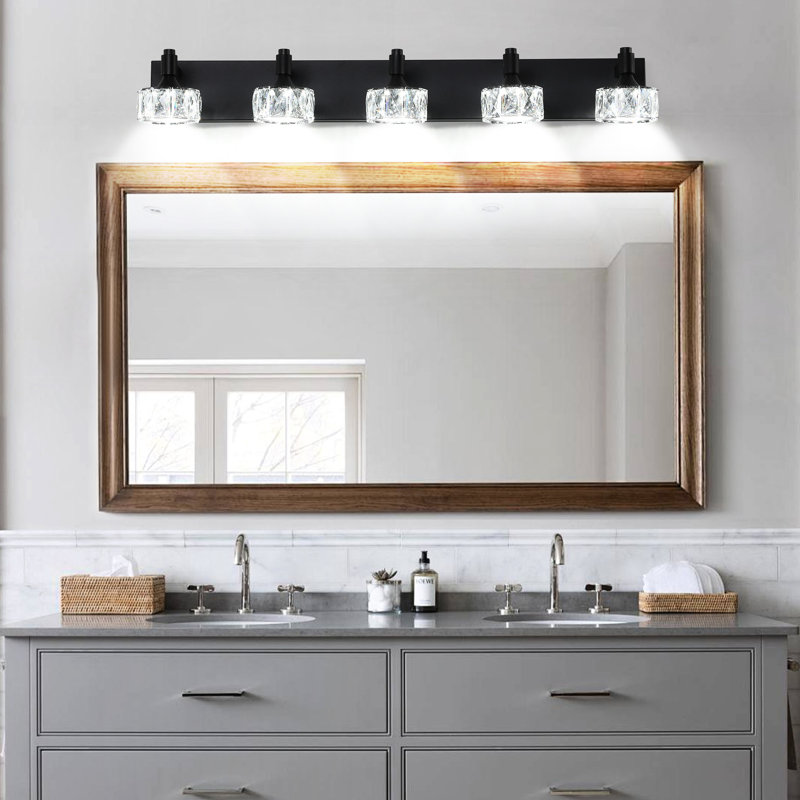 Meuble-lavabo moderne à abat-jour en cristal moderne, noir mat pour salle de bain avec verre, convenable et vestiaire