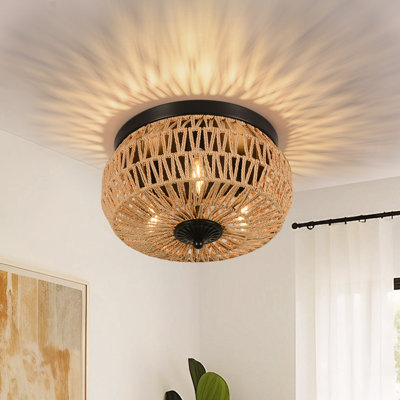 Plafonnier encastré 3 lumières Boho Rattan (ampoule non incluse)