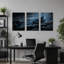 «Blue Crystal Geode Formation on Dark Rock», ensemble de 3 toiles murales-131364721