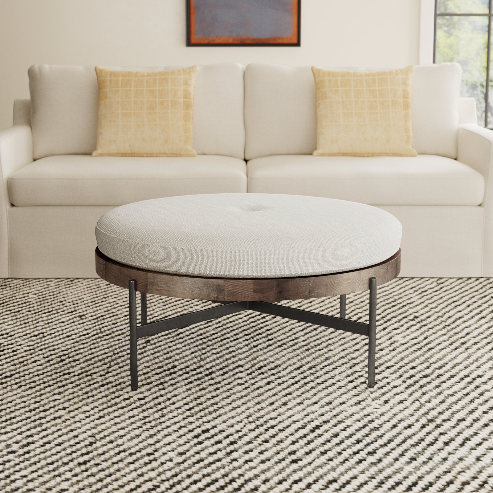 Madeline 39" Round Upholstered Ottoman, Gibson Wheat Textured Weave