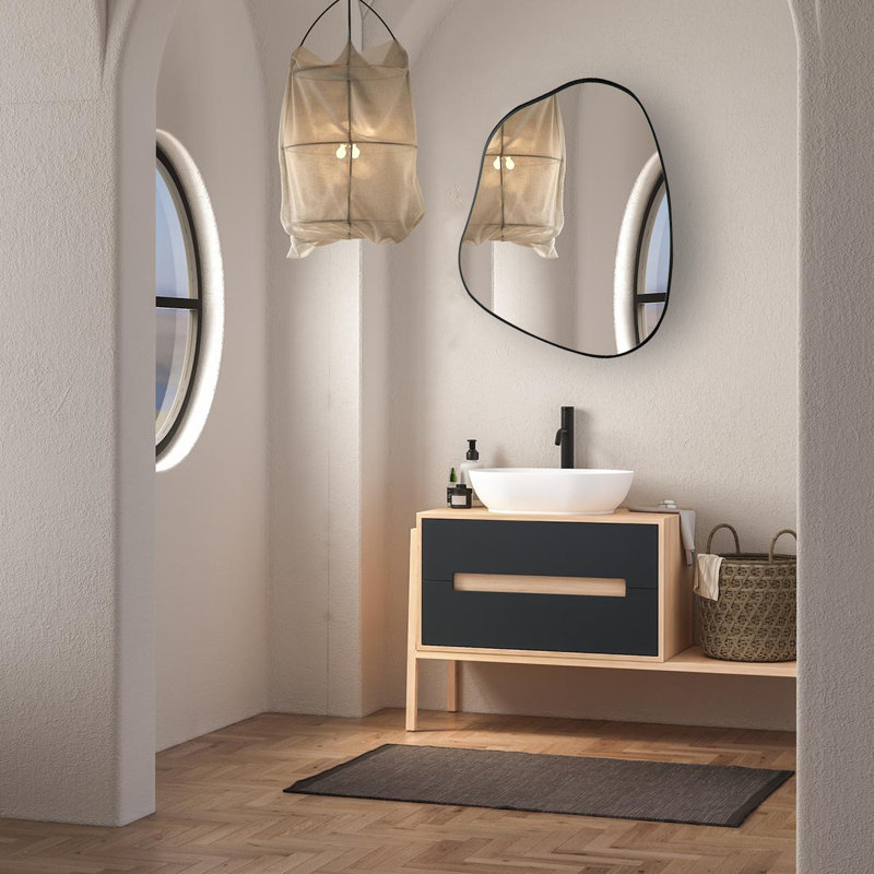 Miroir décoratif irrégulier, 35 po x 27 po, Noir