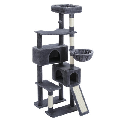 Tour pour arbres à chat à plusieurs niveaux avec poteaux à griffes recouverts de sisal, appartement pour chat confortable, perchoir supérieur rembourré pour les chats d'intérieur