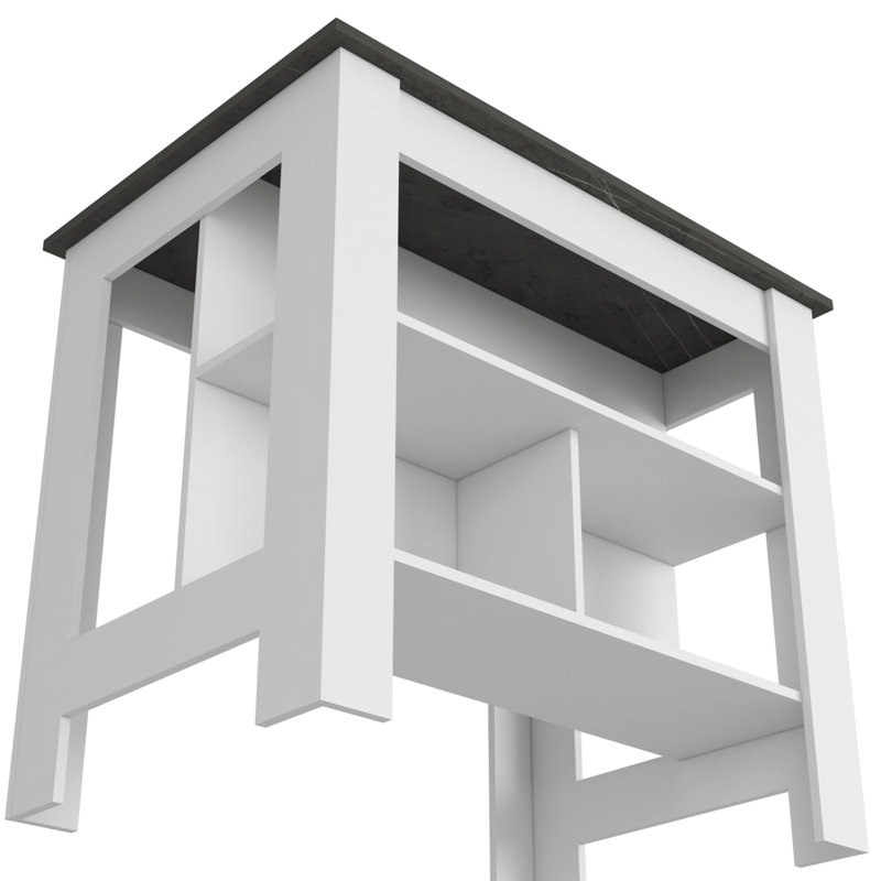 Courson Kitchen Island 2-Tier Shelf Large Work, White, Light Gray, 27.5" H x 40.5" W x 27.5" D